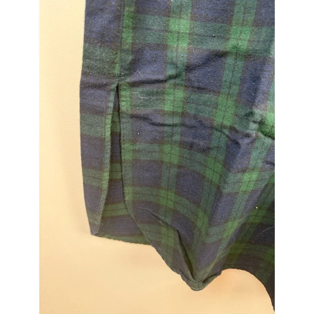 LL Bean Men's Size Large Vintage Plaid Flannel Nightshirt Green Black Watch